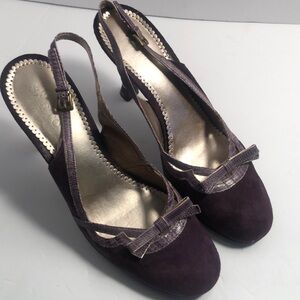 Franco Sarto fall Y2k grungecore purple suede round toe sling back pump shoes